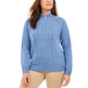 Karen Scott Petite Imitation-Pearl Button Sweater Luxe Blue Marl PS